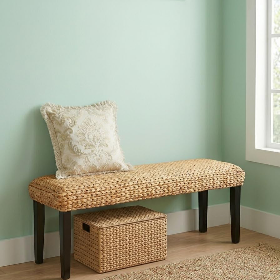 47" Black Leg Acacia Water Hyacinth Bench