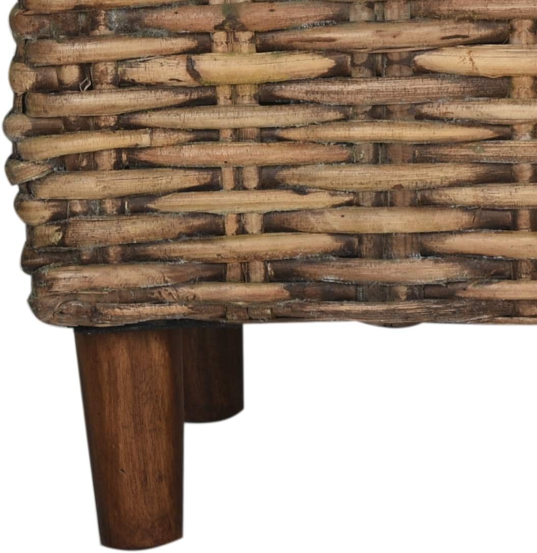 White Brown Mango Wood Coastal Woven Bench