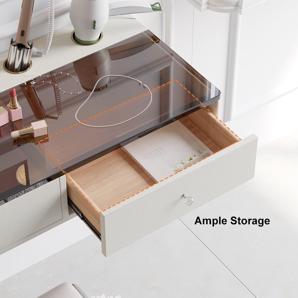 Homary Glass Top Floating Makeup Vanity