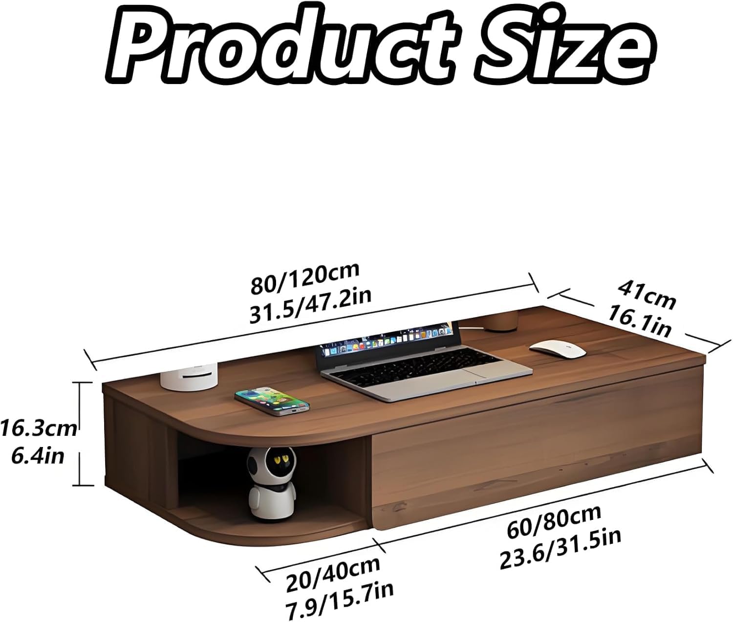 Walnut Floating Desk Vanity Nightstand