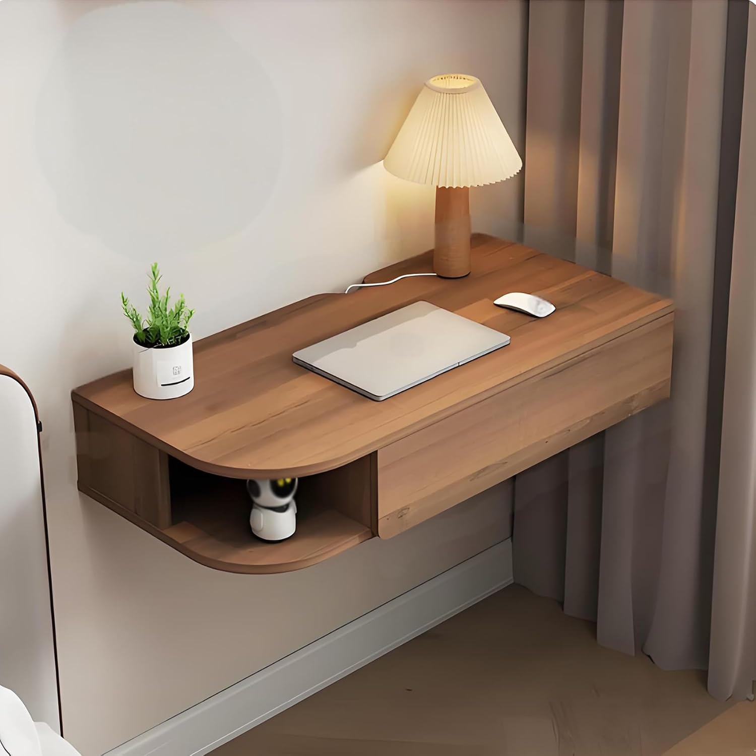 Walnut Floating Desk Vanity Nightstand