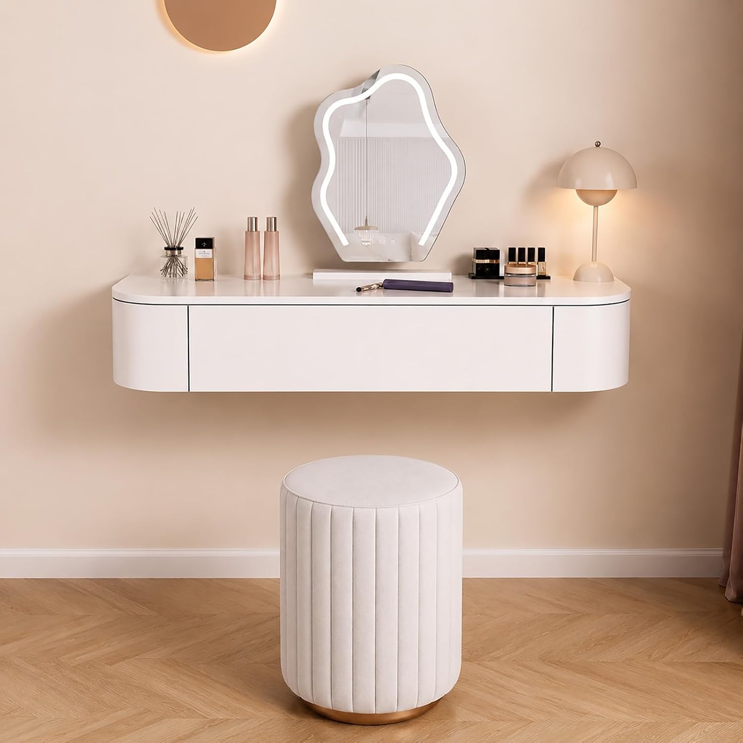 White Wall Mounted Floating Makeup Vanity