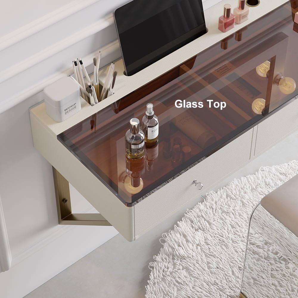 Homary Glass Top Floating Makeup Vanity