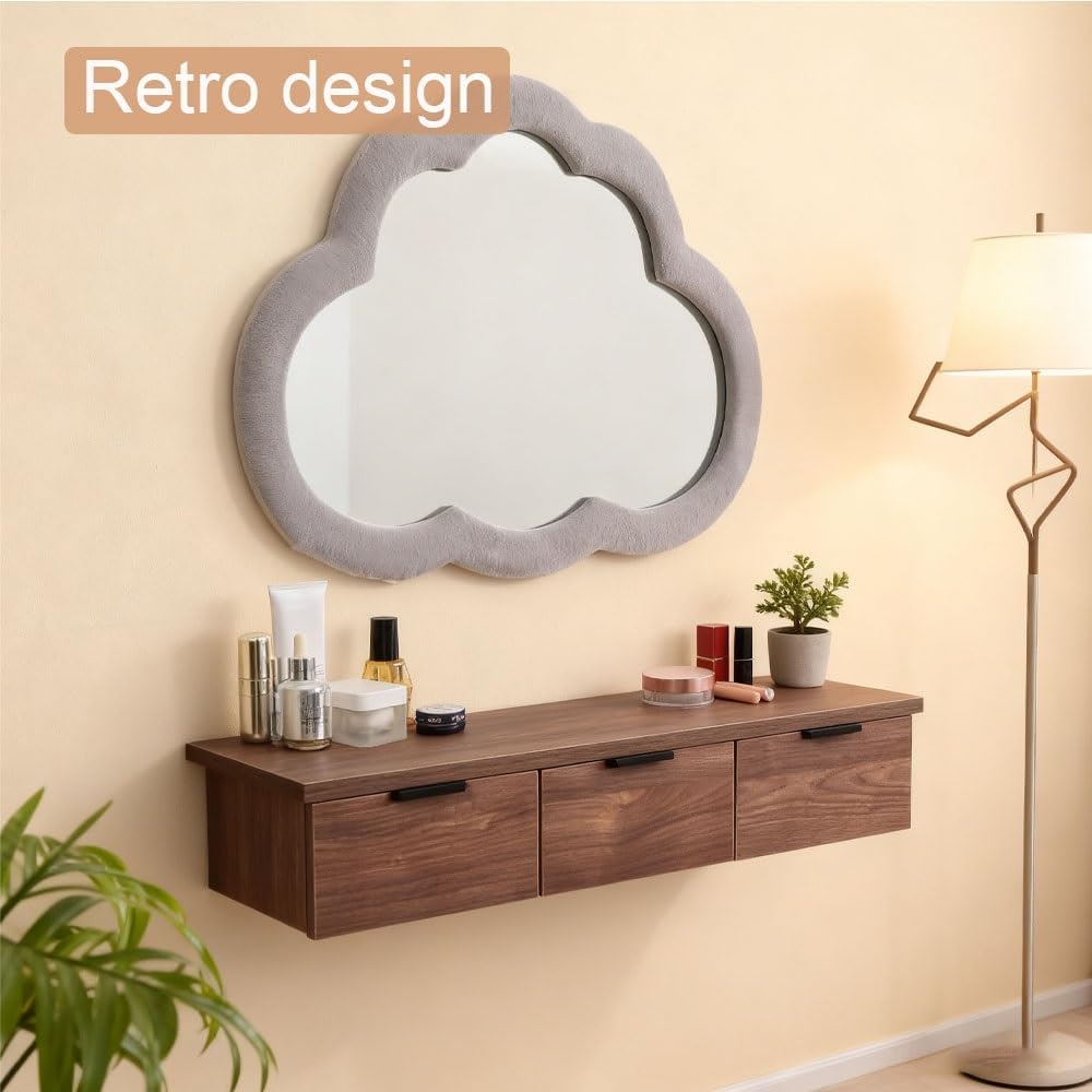 Brown Solid Wood Floating Makeup Vanity