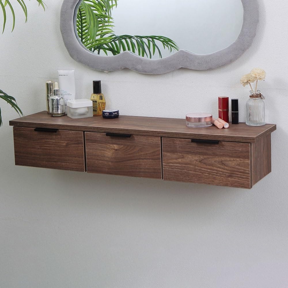 Brown Solid Wood Floating Makeup Vanity