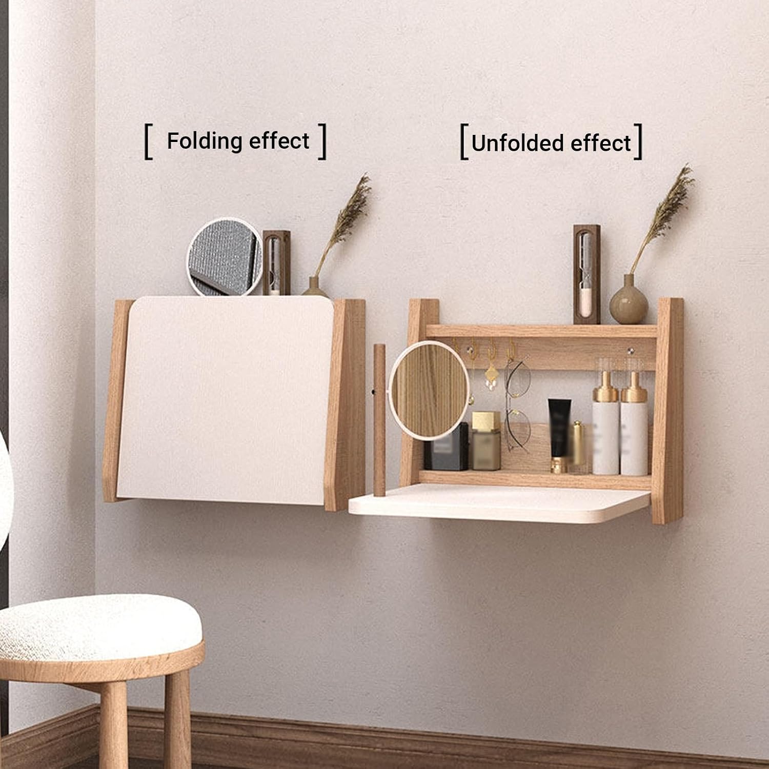 Walnut Foldable Floating Makeup Vanity