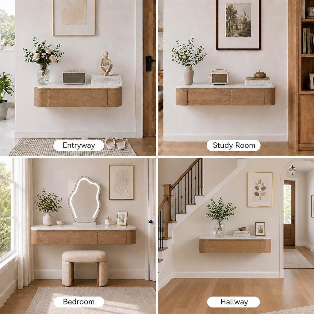 Walnut Marble Floating Makeup Vanity Desk