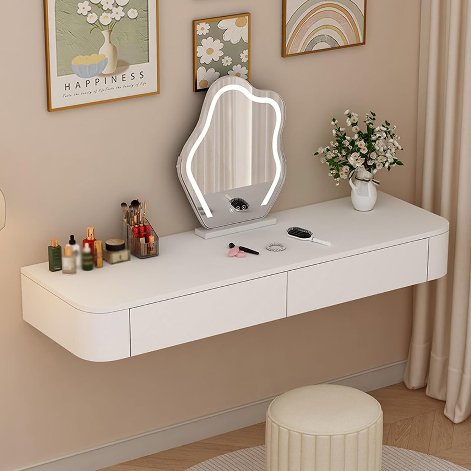 Walnut Floating Makeup Vanity Desk