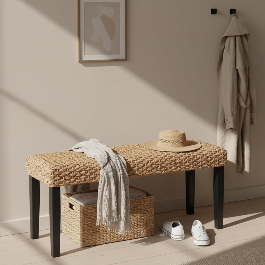 Black Acacia Water Hyacinth Woven Bench