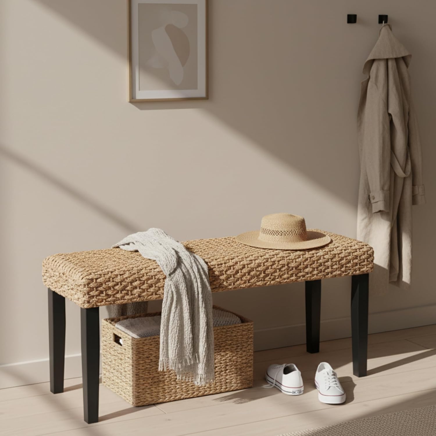 Black Acacia Water Hyacinth Woven Bench