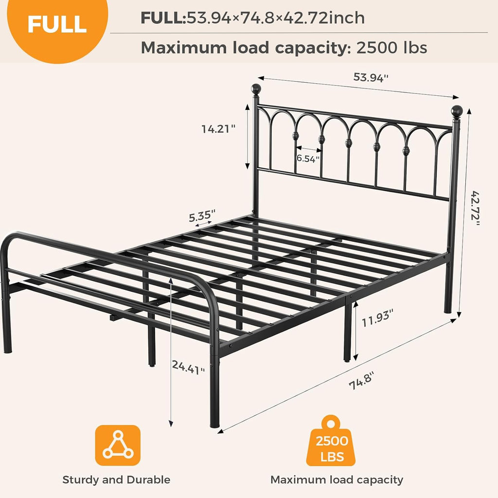 DUMOS Black Full Metal Storage Bed Frame