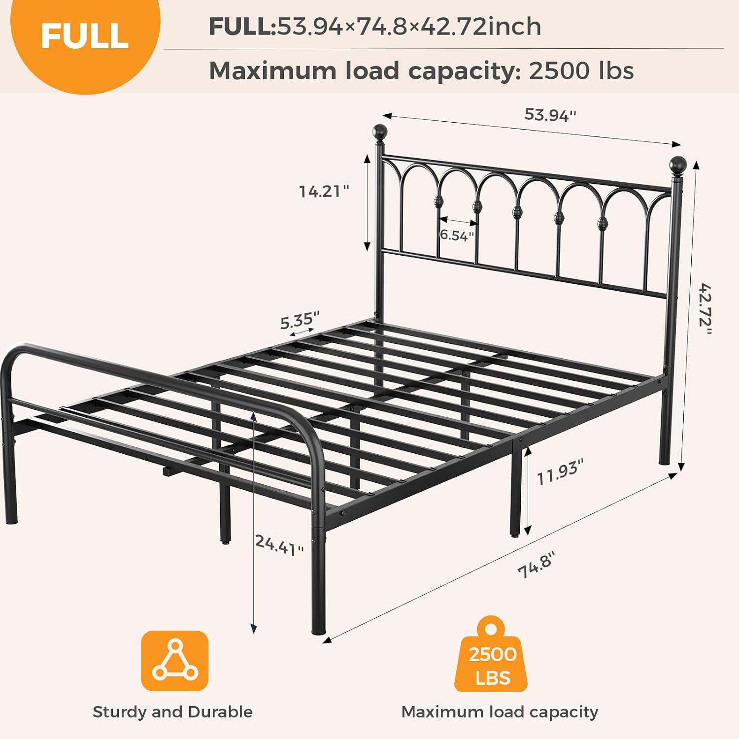 DUMOS Black Full Metal Storage Bed Frame