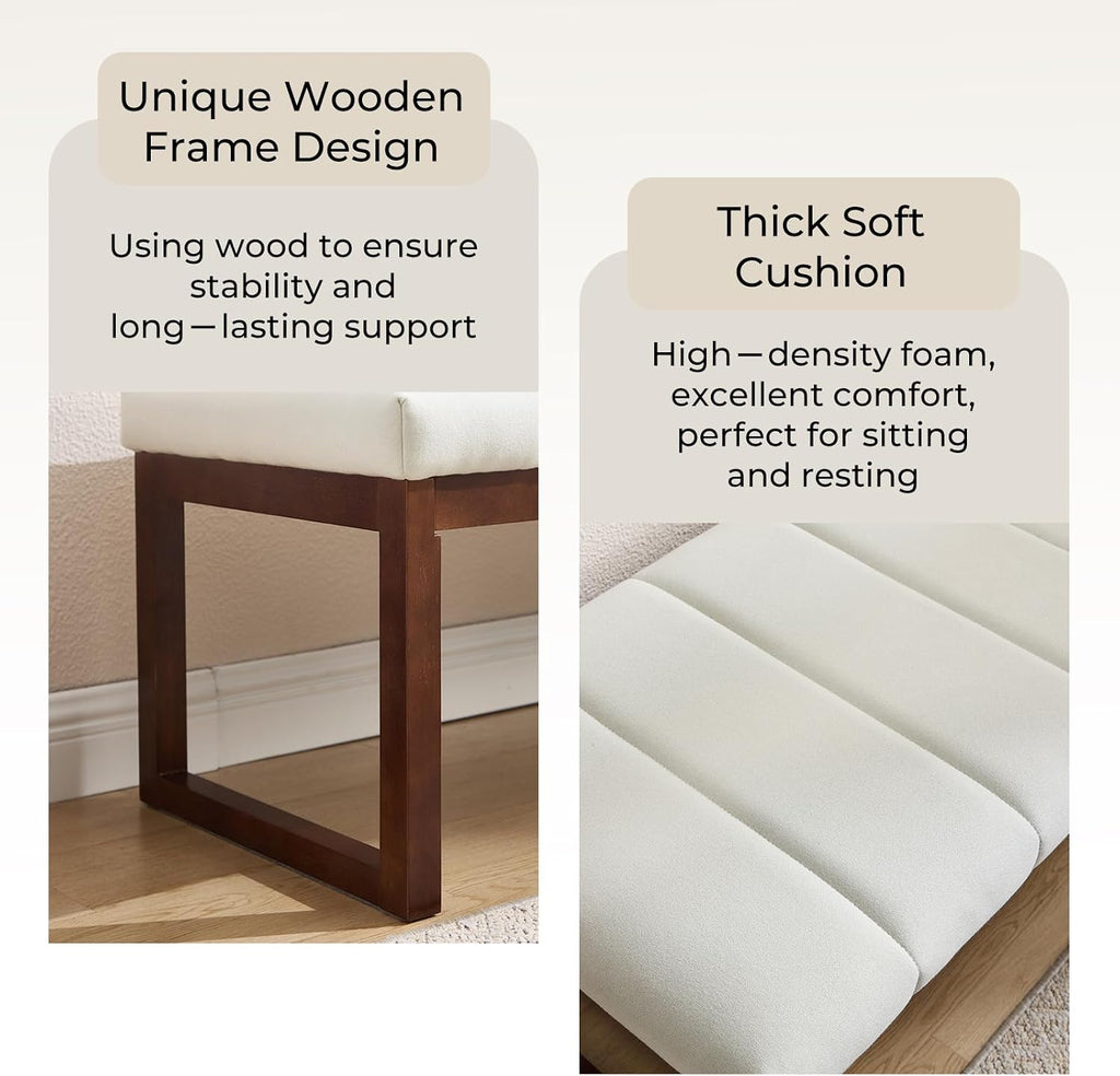 Cream Linen Upholstered Bedroom Bench
