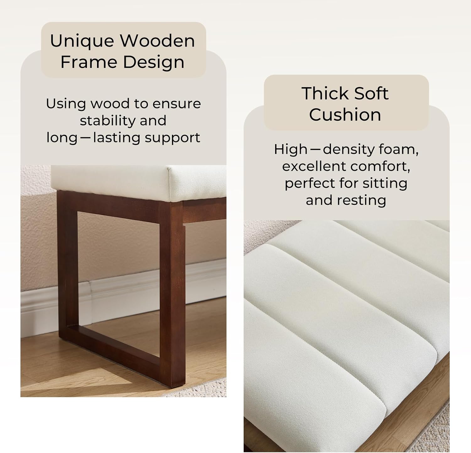 Cream Linen Upholstered Bedroom Bench