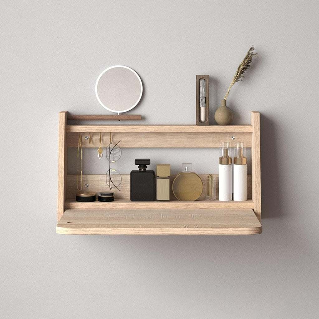 Walnut Foldable Floating Makeup Vanity