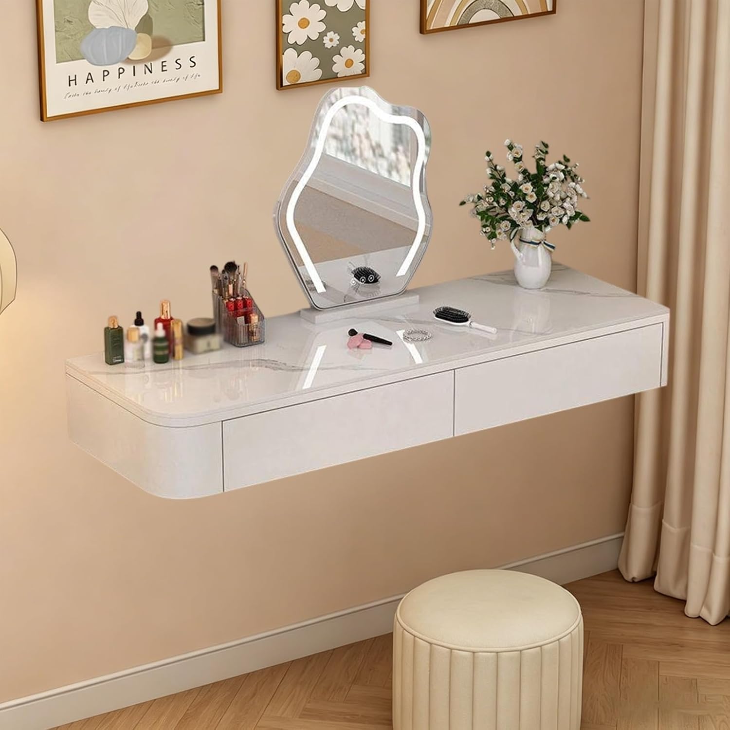 Walnut Floating Makeup Vanity Desk