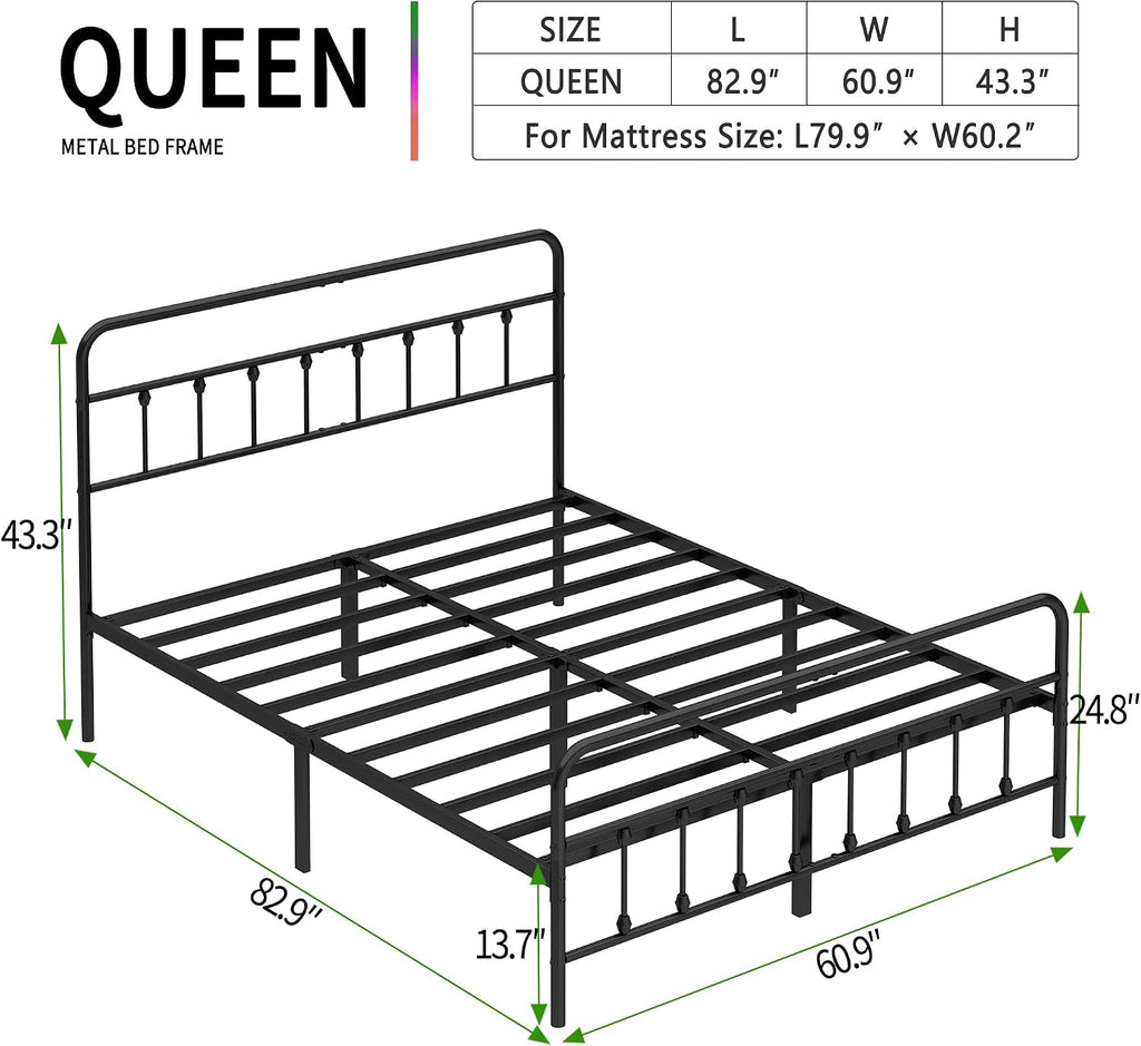 Black Metal Queen Storage Bed Frame