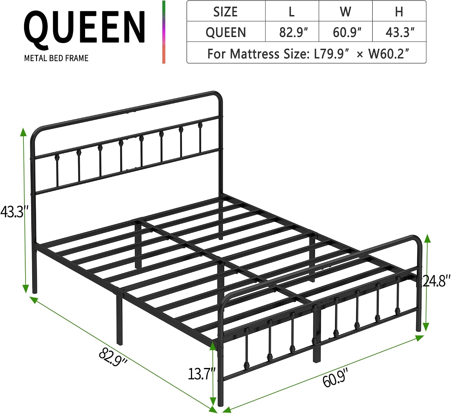 Black Metal Queen Storage Bed Frame