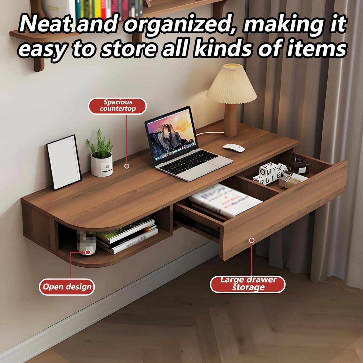 Walnut Floating Desk Vanity Nightstand