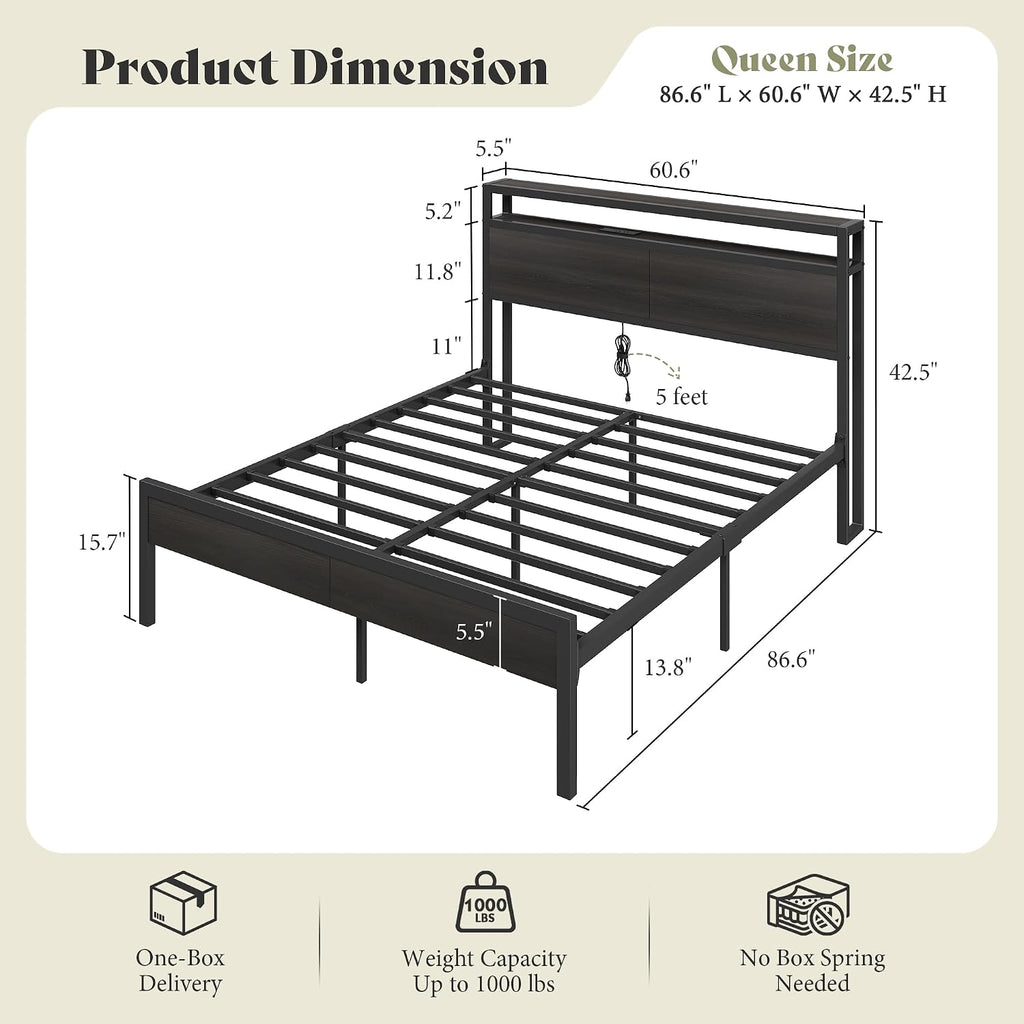 AMERLIFE Black Queen Storage Bed Frame