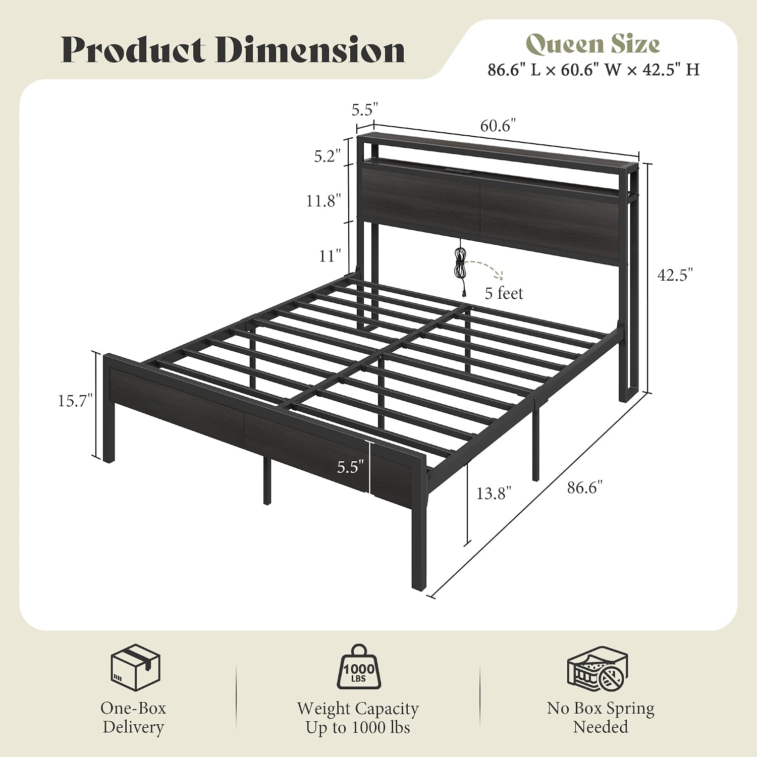 AMERLIFE Black Queen Storage Bed Frame