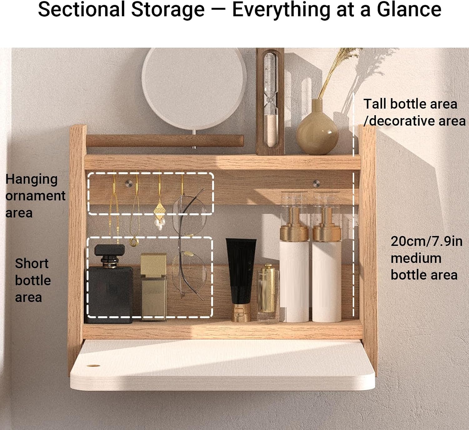 Walnut Foldable Floating Makeup Vanity