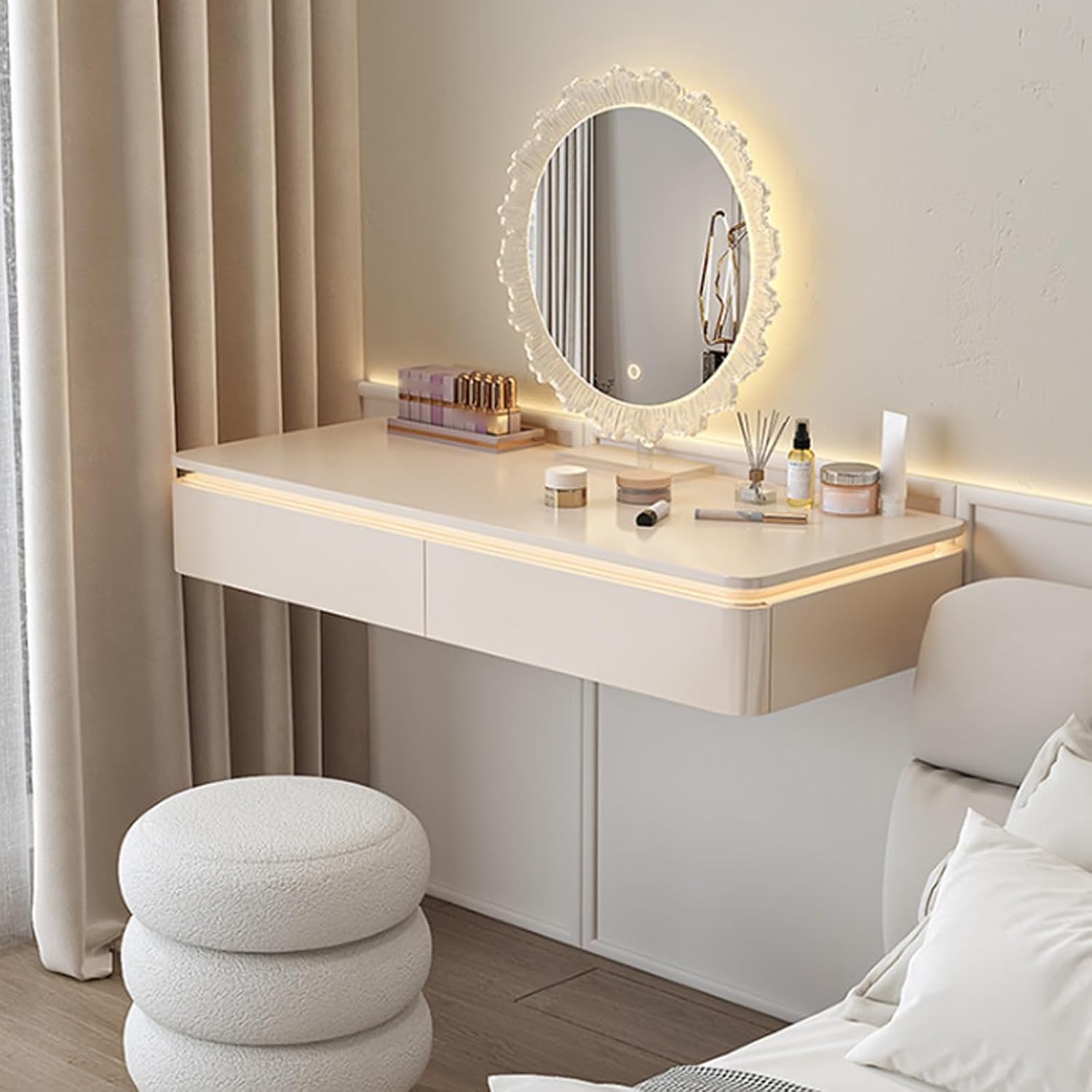 Milky White Floating Dressing Table