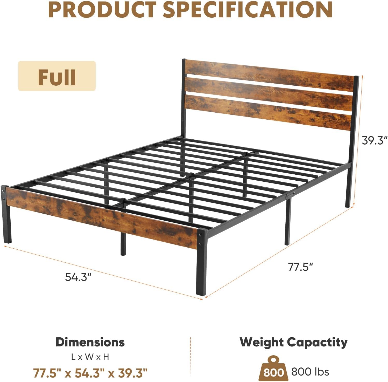 OLIXIS Rust Brown Full Bed Frame