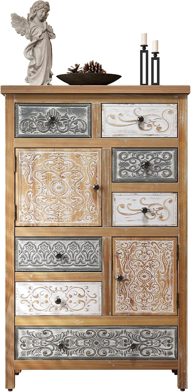 Boho Vintage Solid Wood Accent Chest