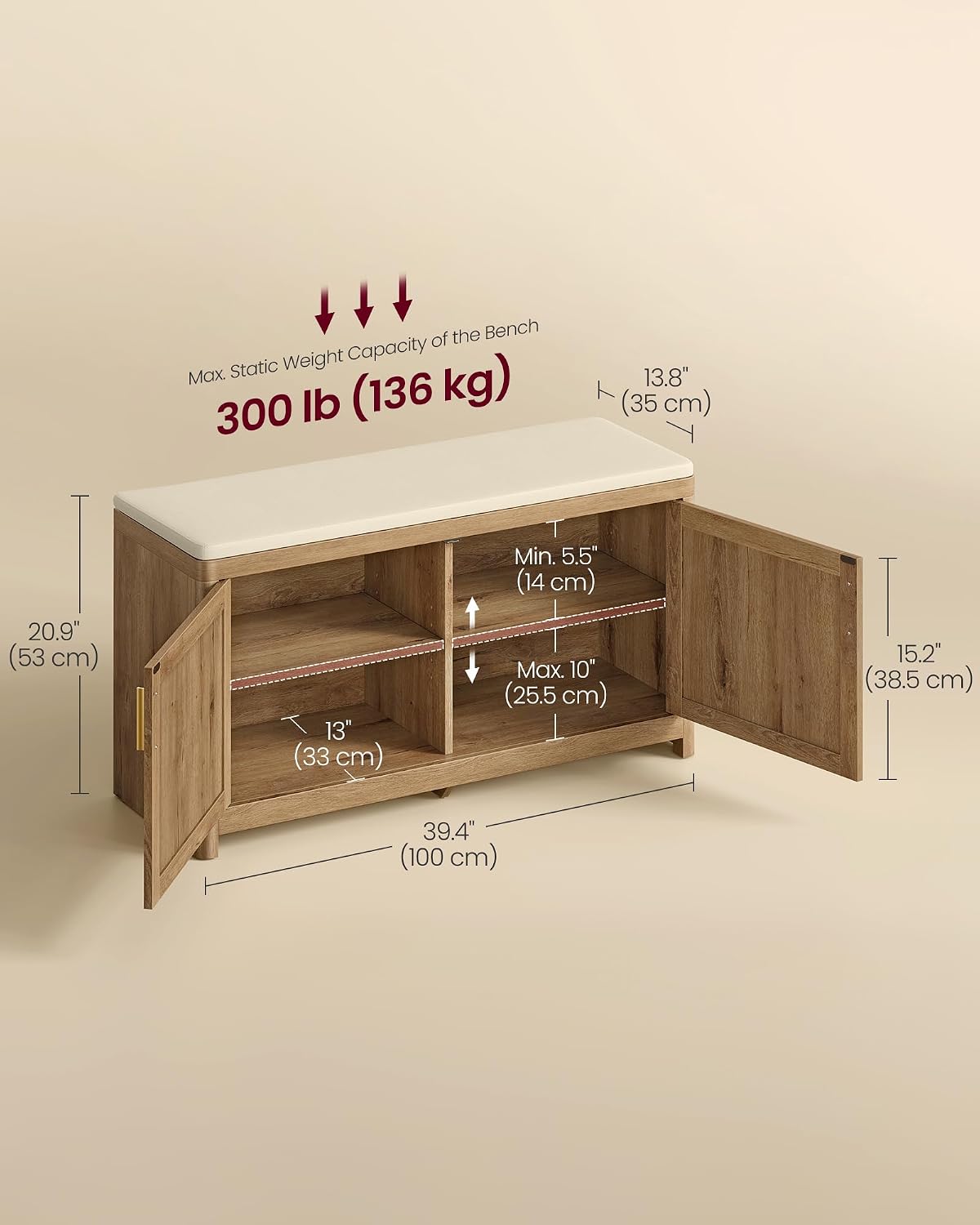 Boho Cushioned Shoe Bench Natural Brown