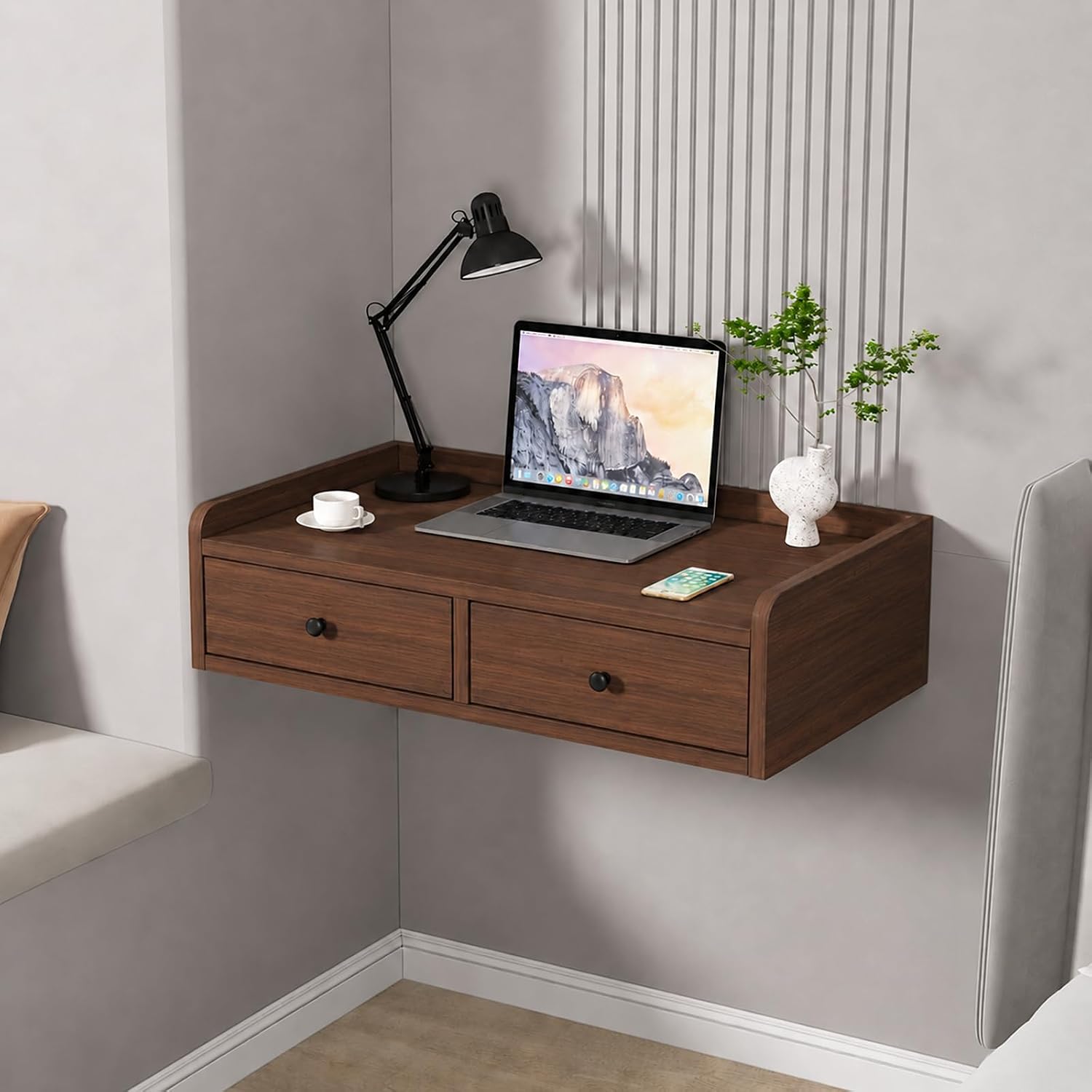 Walnut Floating Wall Mounted Desk