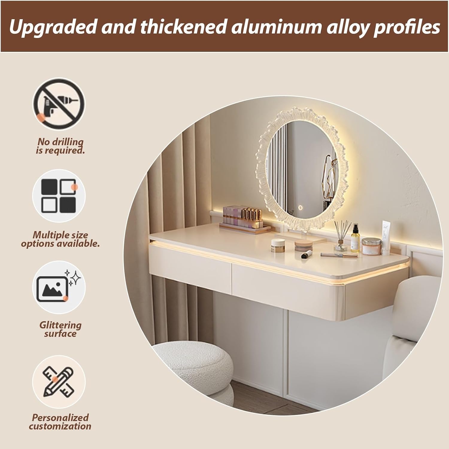 Milky White Floating Dressing Table