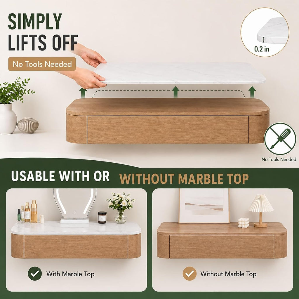 Walnut Marble Floating Makeup Vanity Desk