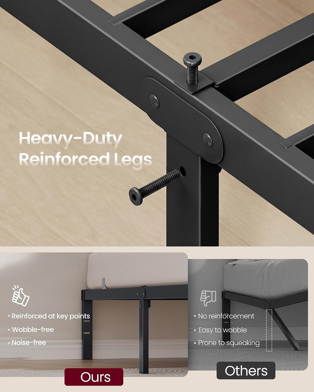 VASAGLE Matte Black Full Metal Bed Frame
