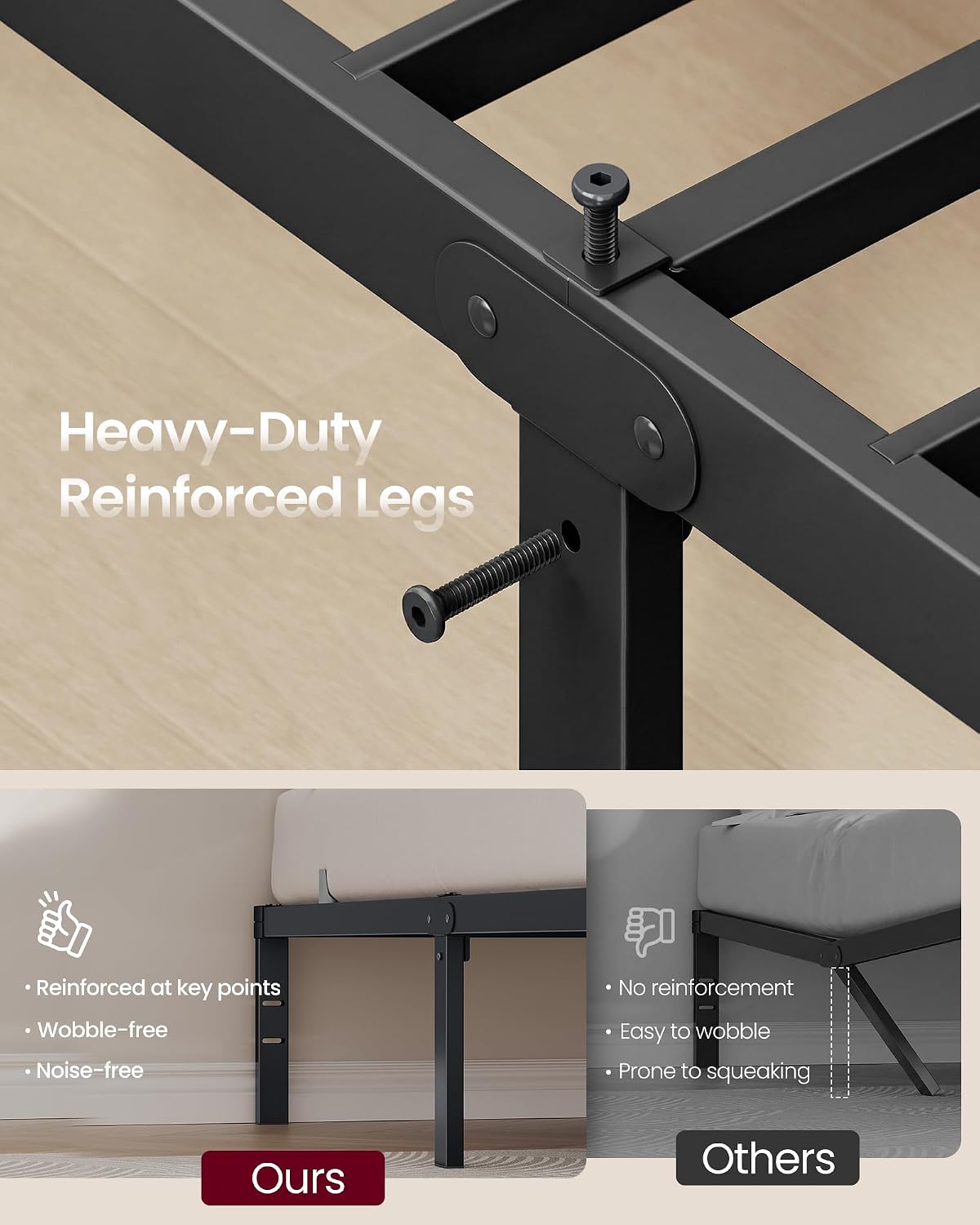 VASAGLE Matte Black Full Metal Bed Frame