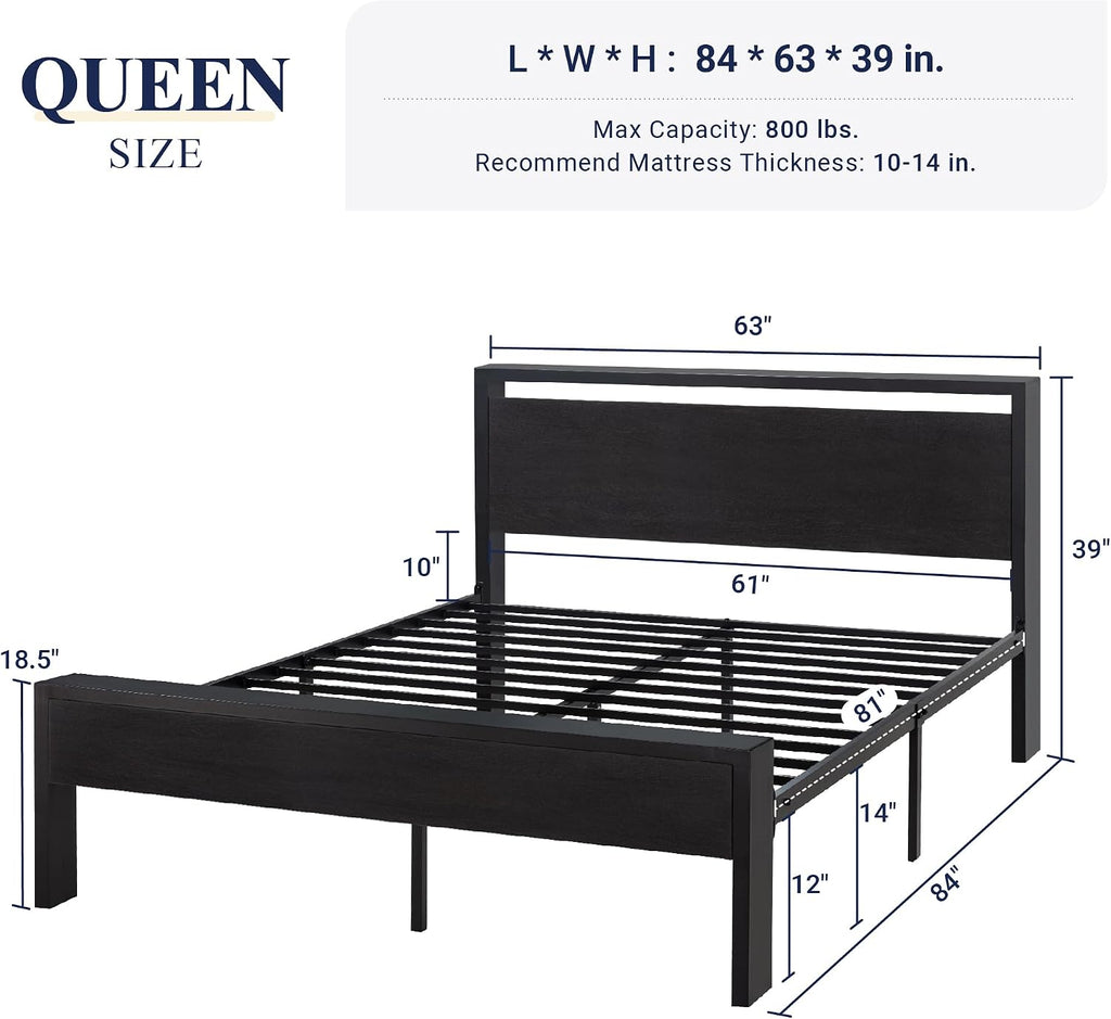 Allewie Black Oak Queen Platform Bed Frame