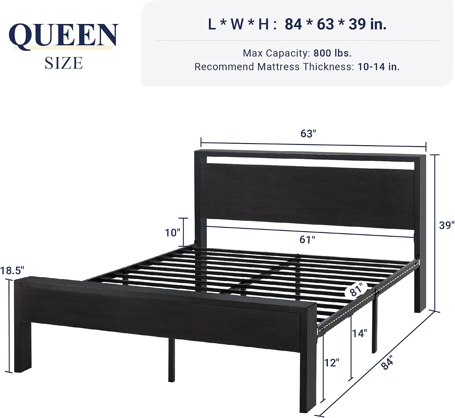 Allewie Black Oak Queen Platform Bed Frame