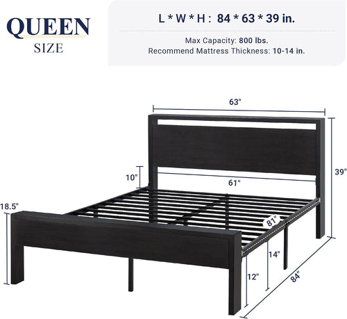Allewie Black Oak Queen Platform Bed Frame