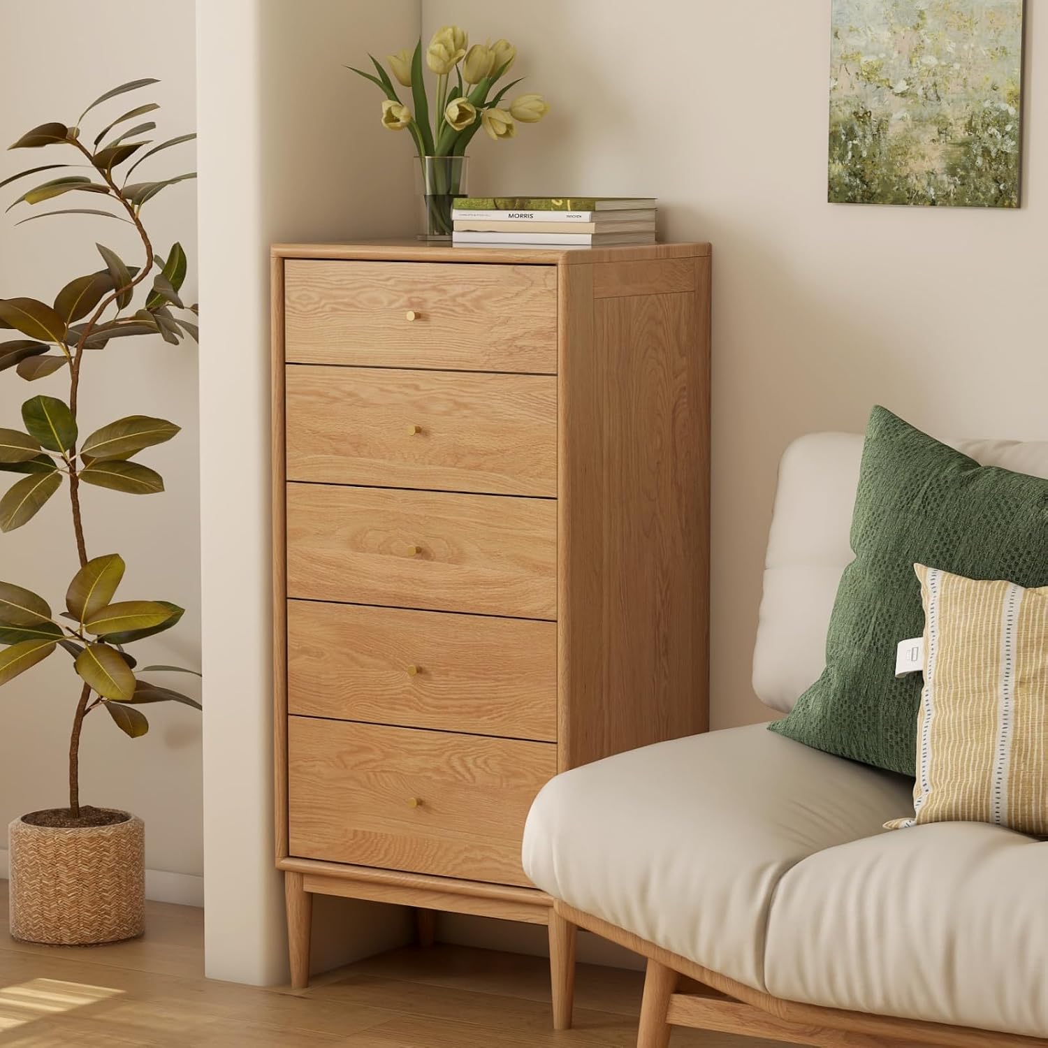 Solid Oak Modern 5 Drawer Dresser