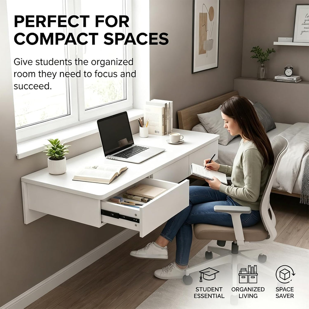 Wood Floating Desk Makeup Vanity
