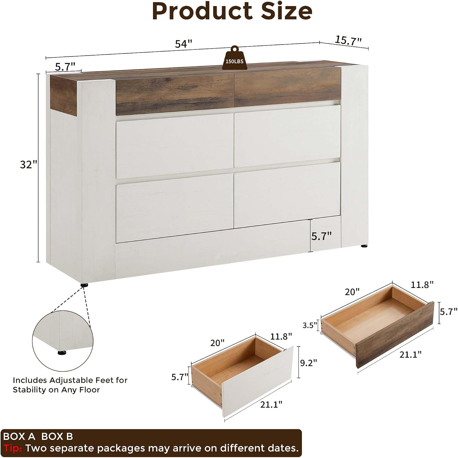 Modern Antique White 6 Drawer Dresser