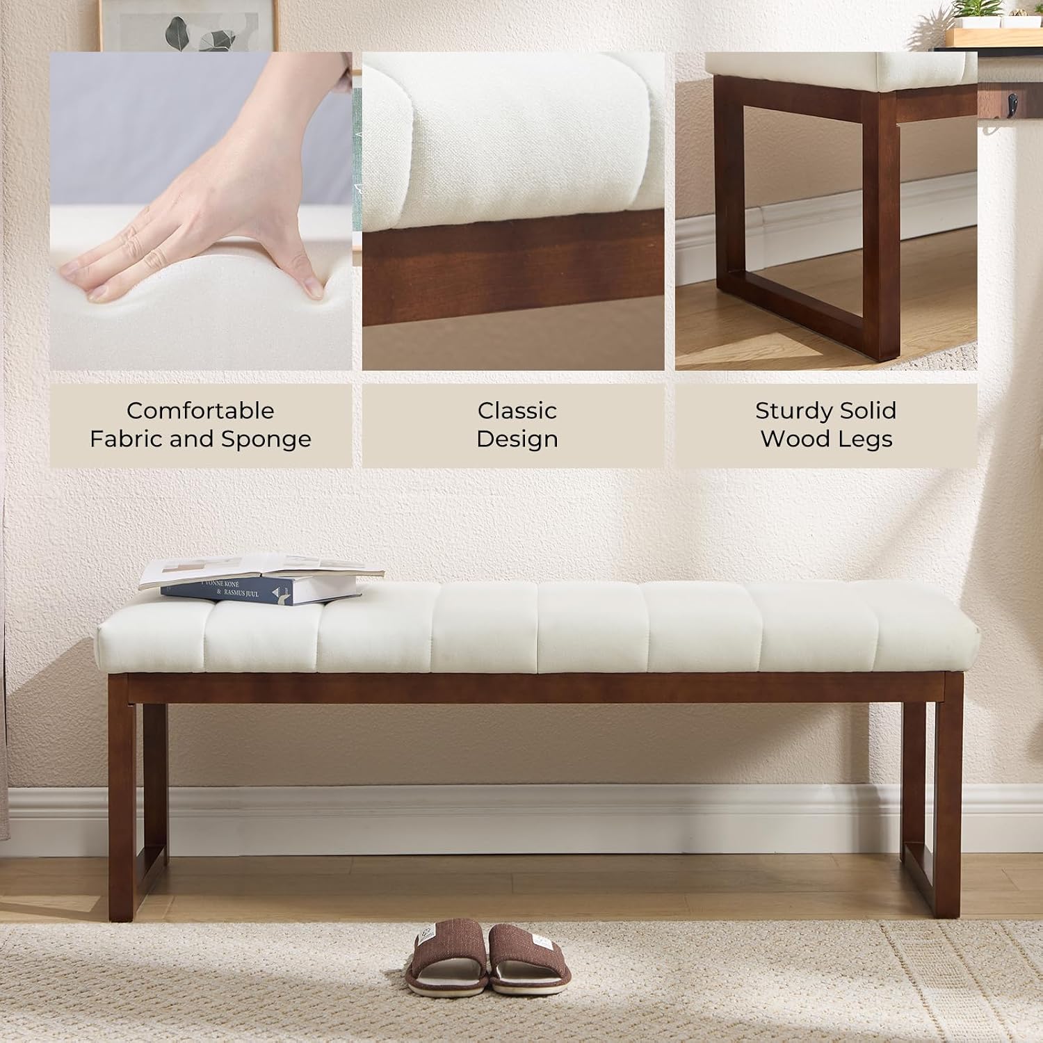 Cream Linen Upholstered Bedroom Bench