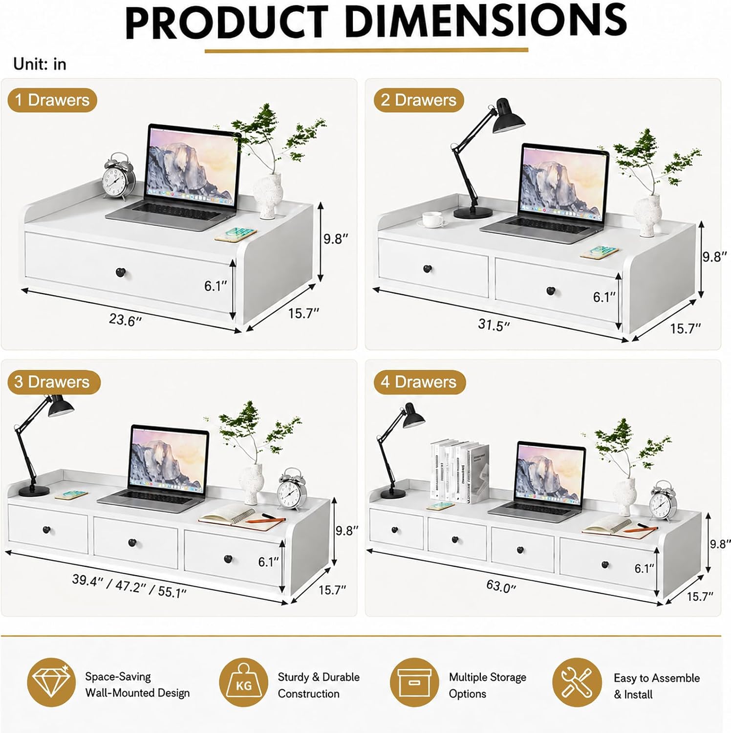 Walnut Floating Wall Mounted Desk