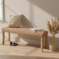 47" Acacia Woven Wicker Boho Bench