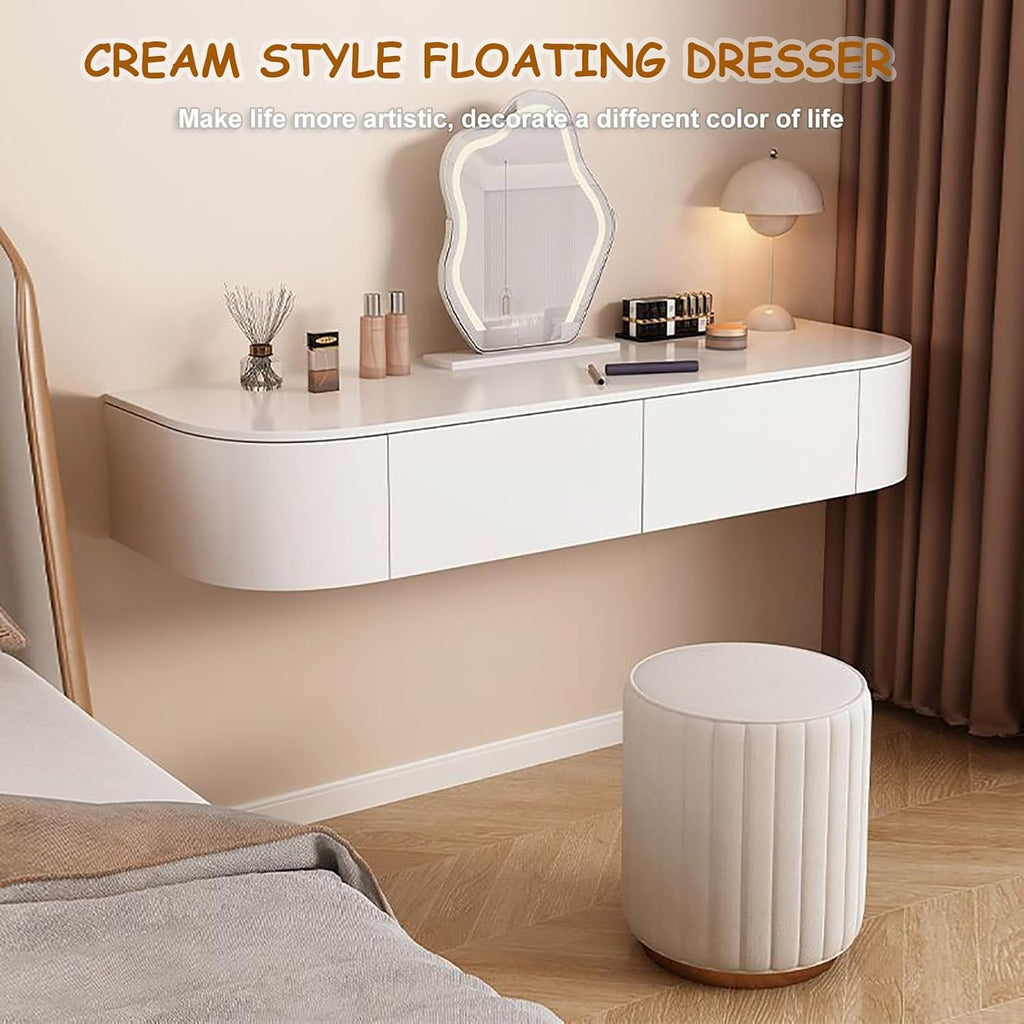 White Wall Mounted Floating Makeup Vanity