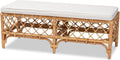 48" Natural Rattan Bench White Cushion