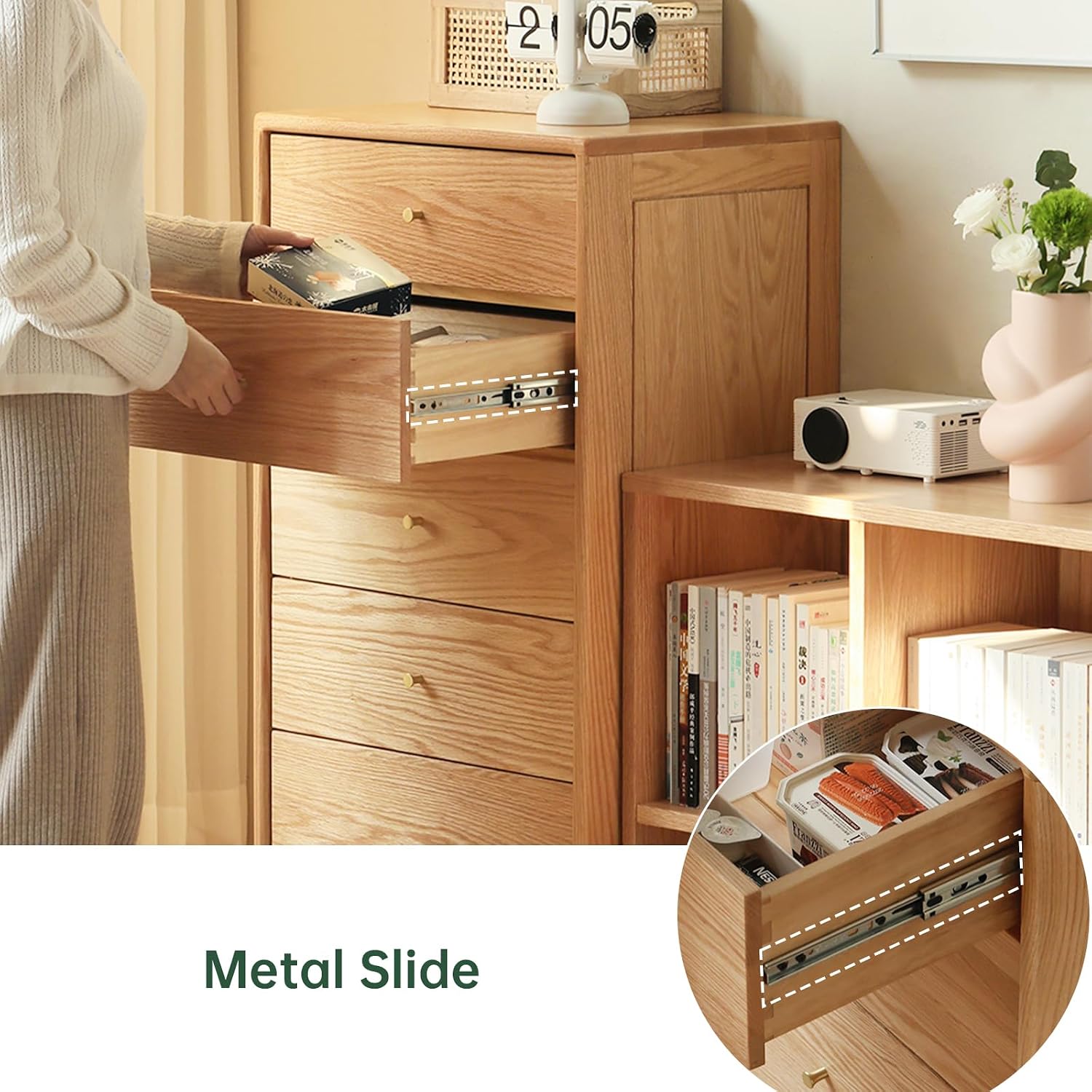 Solid Oak Modern 5 Drawer Dresser