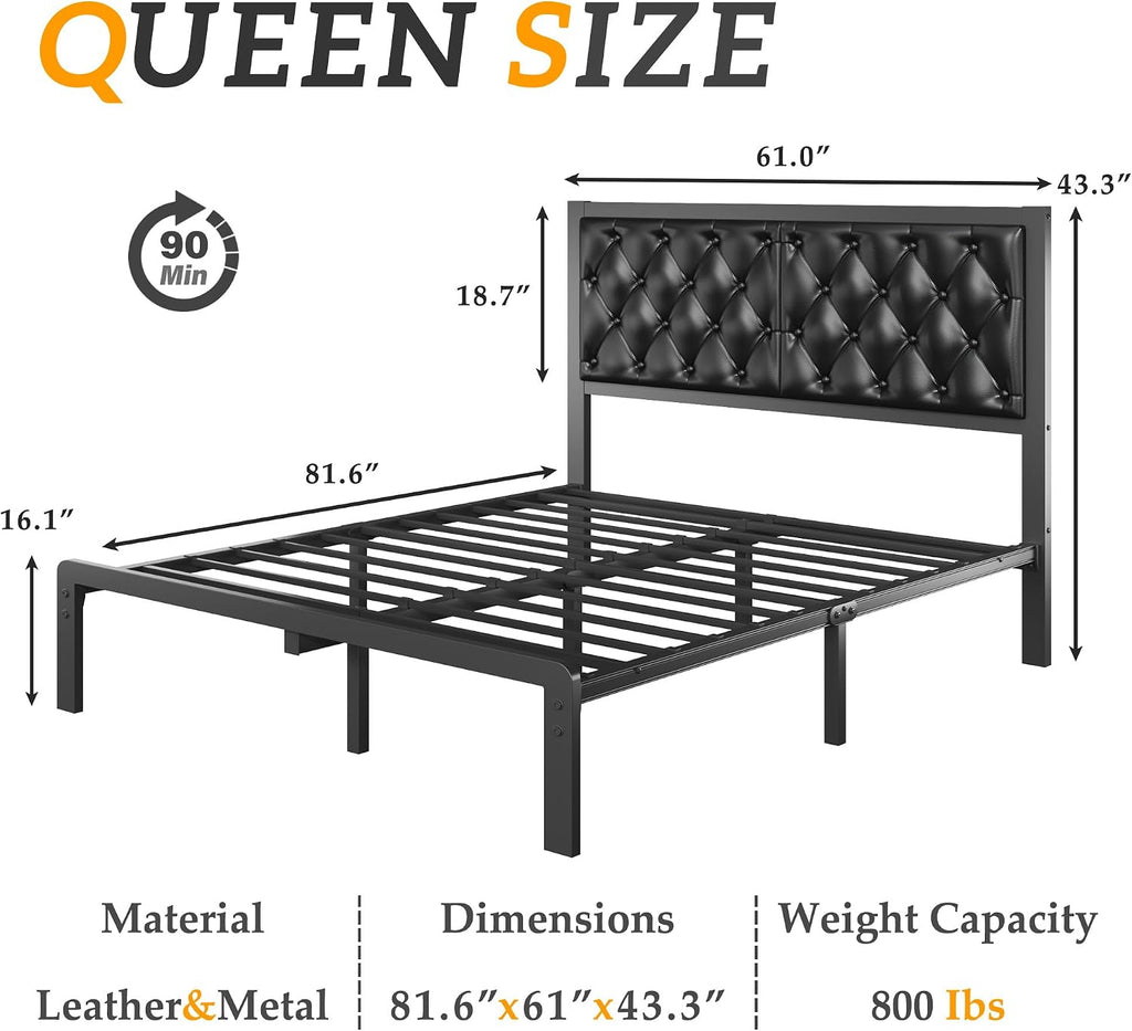 HISOFT Black Tufted Queen Storage Bed Frame