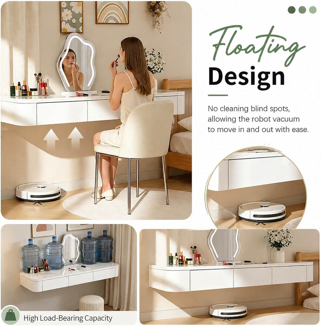 Walnut Marble Floating Makeup Vanity Desk
