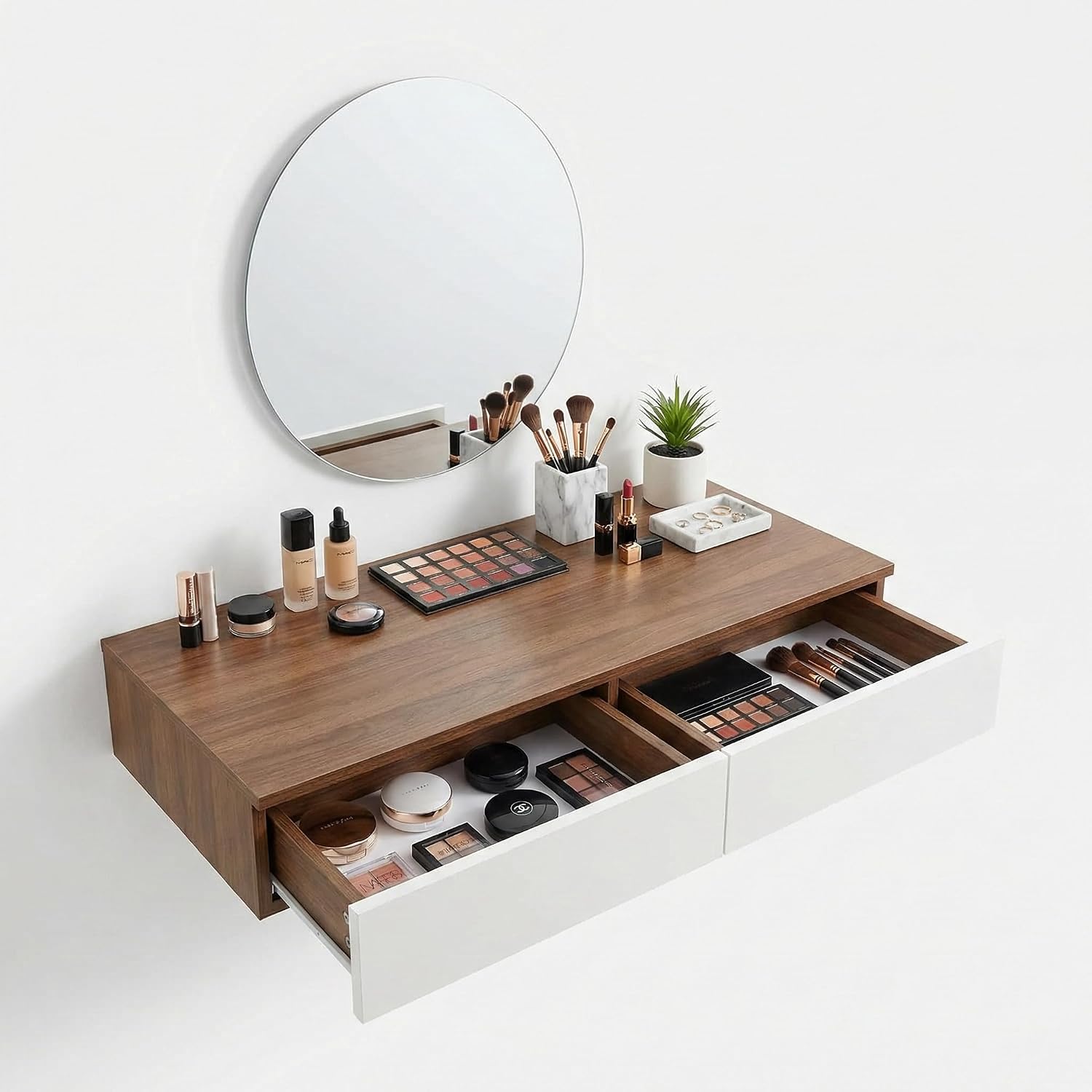 Brown Wall Mounted Floating Vanity Desk
